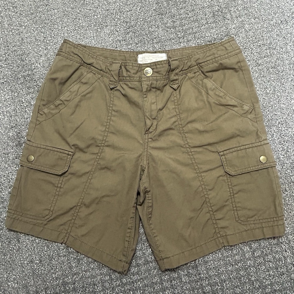 Eddie Bauer Ripstop Cargo Shorts- Women's 6 -Olive/Taupe Outdoor Hiking Camping - Picture 2 of 9